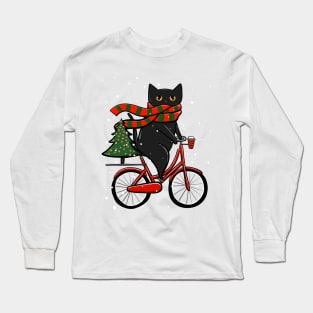 Black Cat Winter Bicycle Ride Long Sleeve T-Shirt